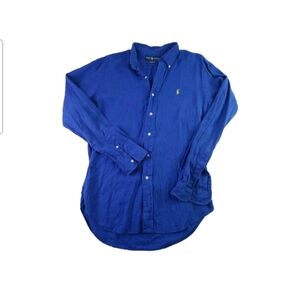 Ralph Lauren Men's Blue Shirt 100% Linen Size Large